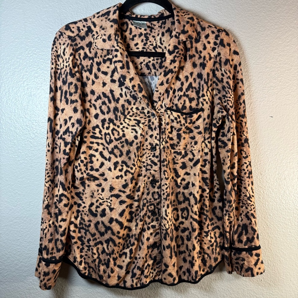 Soma Leopard Print Button-Up shirt pajama set with short SZ:S